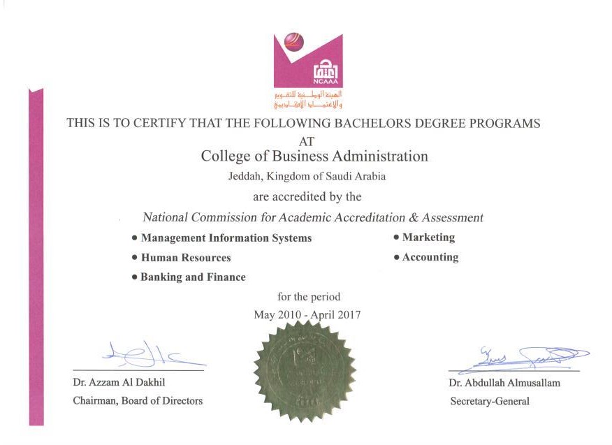 NCAAA All Programs Certificate